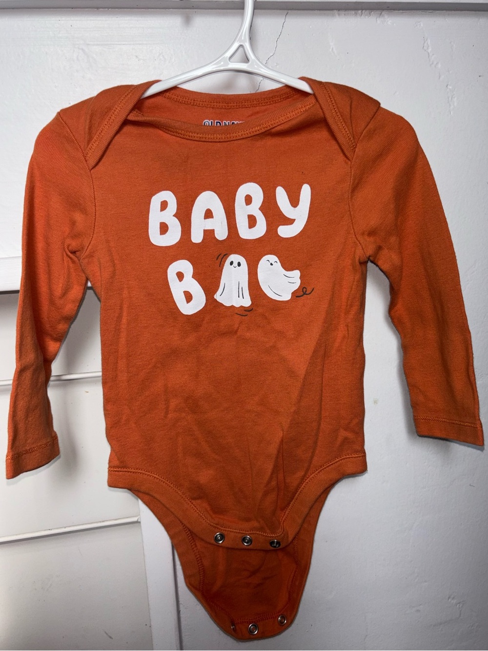 Old Navy Orange Long-Sleeve Baby Bodysuit with Ghost Graphic